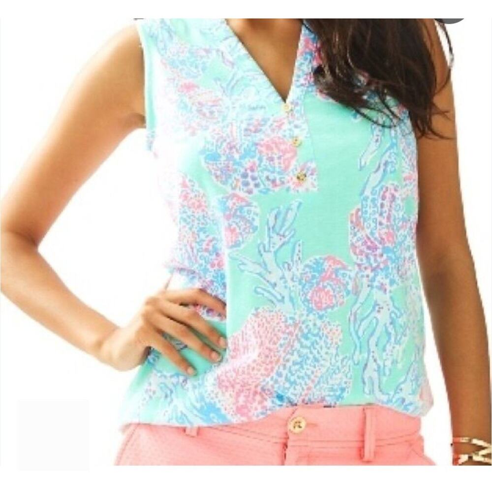 Lilly Pulitz Pink Green SEASHELL ESSIE Top Sleeveless Sz S